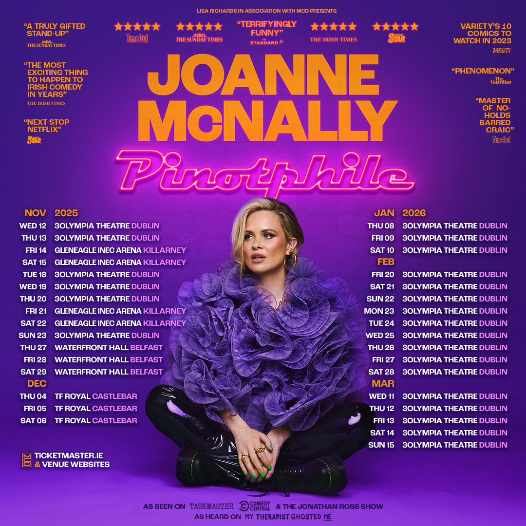 JOANNE MCNALLY announces hotly anticipated new standup show - ‘PINOTPHILE’ - including 23 NIGHTS at 3OLYMPIA, Dublin!